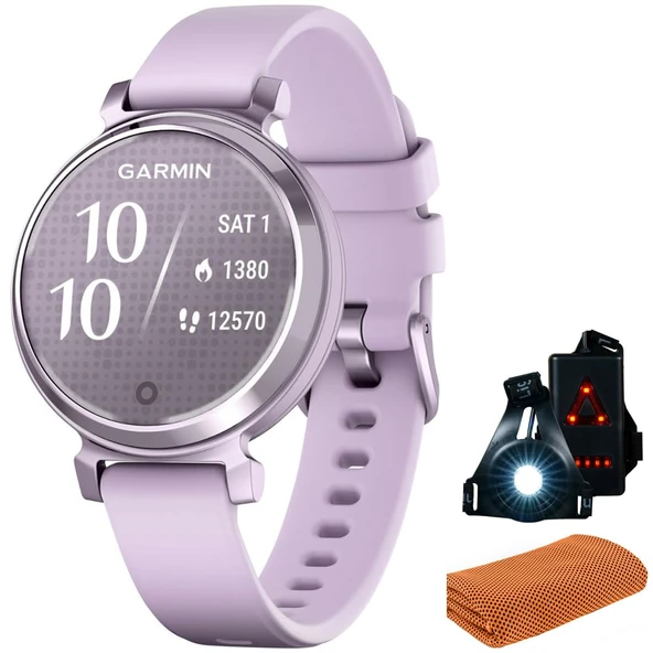Garmin 010-02208-01 Lily 2 Smartwatch Metallic Lilac with Lilac Silikon Band | Resmi ABD Ortak Modeli | Spor Havlusu + Deco Essentials Wearable Commuter & Front Safety Light Light Light ürün görseli 1