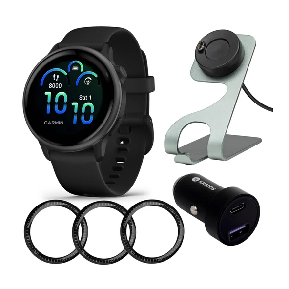 Garmin vivo 6 GPS Smartwatch (Slate with Black Band) Sche with 45W 2Port Car Şarj, Portatif Şarj Filmi (40mm) (4 Madde) ürün görseli 1