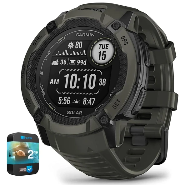 Garmin 010-02805-15 Instinct 2X Solar Rugged GPS Smartwatch Moss | Resmi ABD Ortak Modeli | Sche with 2 YR CPS Advancedd Protection Pack ürün görseli 1