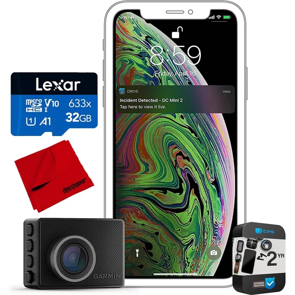 Garmin 010-02505-00 Dash Cam 47, Voice Control ve 1080p HD Video Sche ile Lexar 32GB Memory Card, Microfiber Temizlik Kumaşı ve 2 YR CPS Geliştirilmiş Koruma Paketi ürün görseli 1