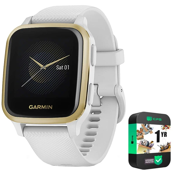 Garmin 010-02427-01 Venu Sq, Işık Altın Alüminyum Beyaz Vaka ve Silikon Bantı Sche ile 1 YR CPS Geliştirilmiş Koruma Paketi ürün görseli 1