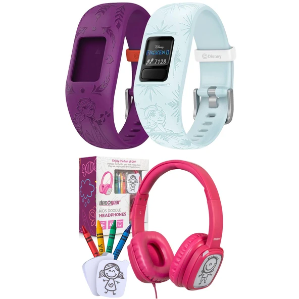 Garmin 010-01909-38fit Jr 2, Çocuklar Fitness/Activity Tracker, Disney Donmuş 2, Elsa, Light Blue Sche with Deco Gear Kids' Over-Ear Pink Priizable Doodle Ears Skin Limiter ürün görseli 1