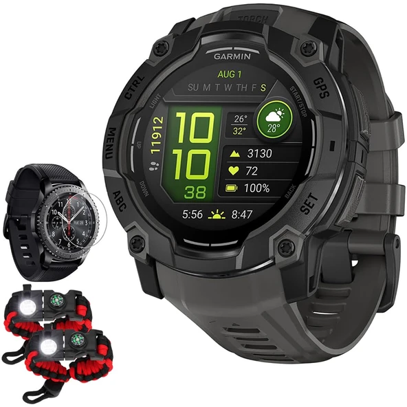 Garmin Instinct 3-50 mm Açık GPS Smartwatch, AMOLED, Black Band 010-03020 Deco Essentials Ekran Koruyucu & 2X Acil Durum Paracord Ayakkabısı ürün görseli 1