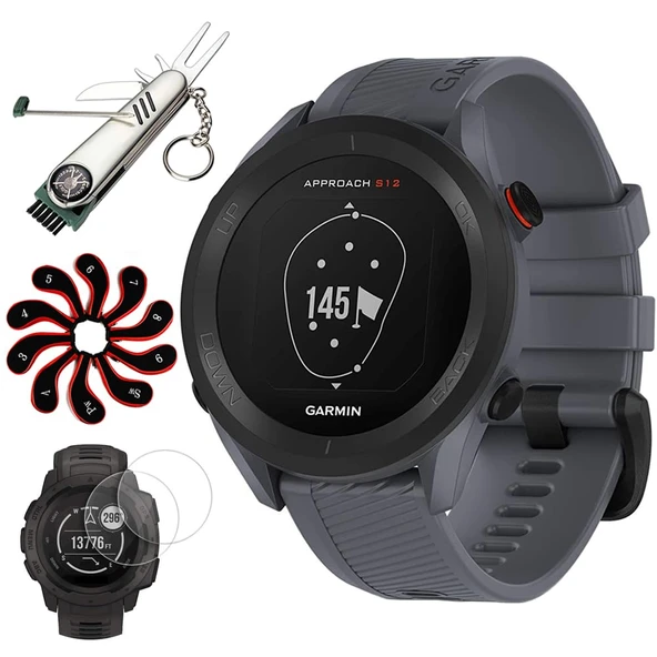 Garmin 010-02472-00 Approach S12 GPS Golf Watch, 42k + Yüklü Dersler, Granit Blue Sche with Deco Essentials 2X Ekran Koruyucu, 7-in-1 Multi-Function Golf Tool & Exported Iron Head Covers Setleri ürün görseli 1