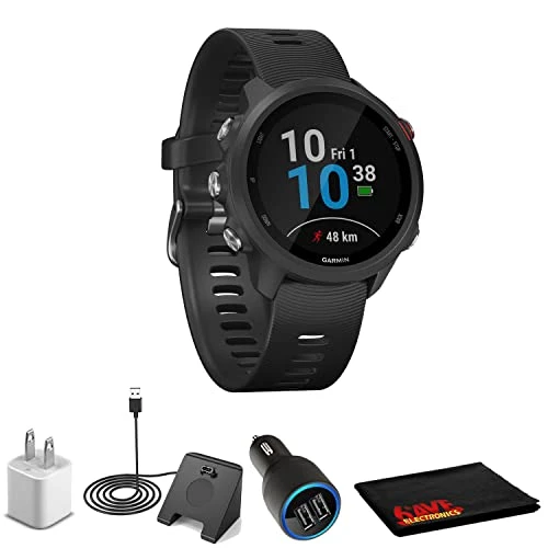 Garmin Forerunner 245 Music-Black + USB Car/Wall Adaptör + Watch Şarj Stand + 6Ave Fiber Kumaş (010-02120-20) ürün görseli 1
