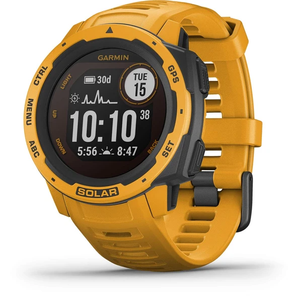 Garmin Instinct Solar, Solar-Powered Rugged Outdoor Smartwatch, built-in Sports Apps and Health Watch, Sunburst Sarı ürün görseli 1