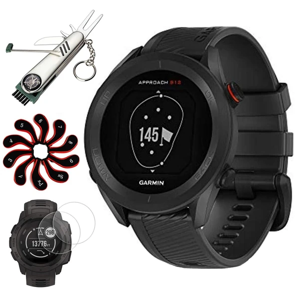 Garmin 010-02472-00 Yaklaşım S12 GPS Golf Watch, 42k + Yüklü Dersler (Black) | Resmi ABD Ortak Modeli | Deco Essentials 2Pack Ekran Koruyucu, 7-in-1 Golf Tool & Iron Head Covers ürün görseli 1