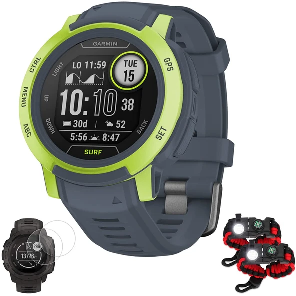 Garmin 010-02626-12 Instinct 2 Surf Edition GPS Smartwatch/Fitness Tracker - Mavericks Sche with Deco Essentials 2X Taktik Acil Paracord Multi amaçlı Elbise ve 2X Ekran Koruyucu ürün görseli 1