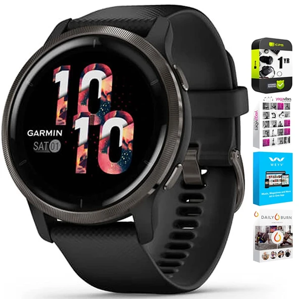 Garmin 010-02430-01 Venu 2 Fitness Smartwatch Slate Bezel ile Black Silikon Band Sche ile Tech Smart USA Fitness & Wellness Suite ve 1 YR CPS Geliştirilmiş Koruma Paketi ürün görseli 1