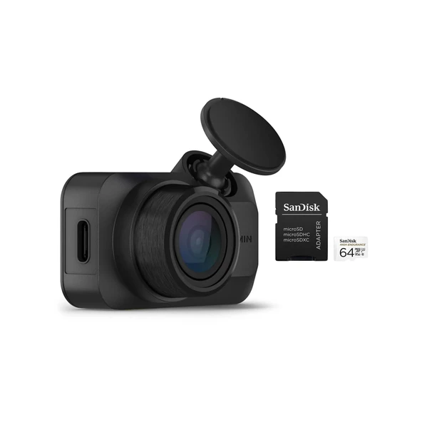 Garmin Dash Cam Mini 3 Ultra-Compact 1080p Camera with 140-Degree Field of View (Black) Sche with 64GB UHS-I MicroSDXC Memory Card with SD Adaptör (2 Elements) ürün görseli 1