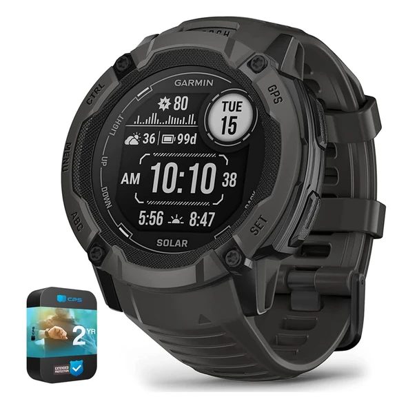 Garmin 010-02805-10 Instinct 2X Solar Rugged GPS Smartwatch Graphite | Resmi ABD Ortak Modeli | Sche with 2 YR CPS Advancedd Protection Pack ürün görseli 1