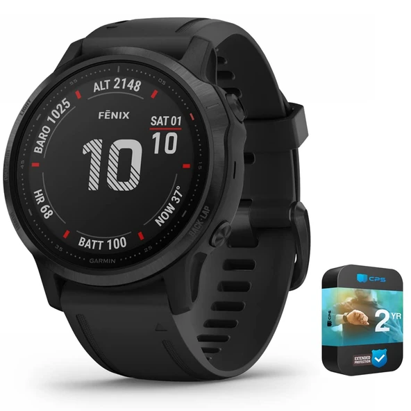 Garmin 010-02159-13 Fenix 6S PRO Multisport GPS Smartwatch Black Sche ile 2 YR CPS Geliştirilmiş Koruma Paketi ürün görseli 1