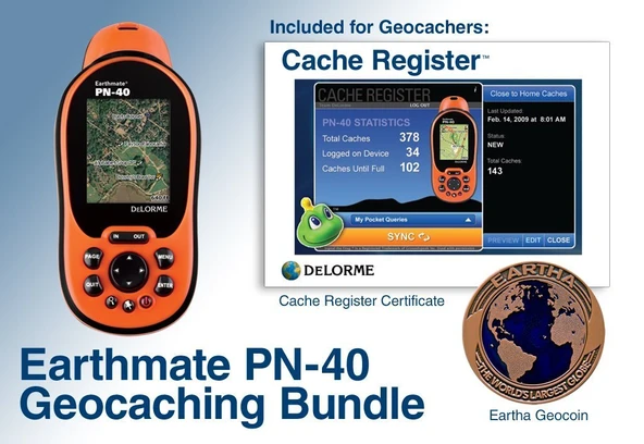 DeLorme Earthmate PN-40 Suklama GPS Geocaching Sche with Geocoin and Geocache Widget ürün görseli 1