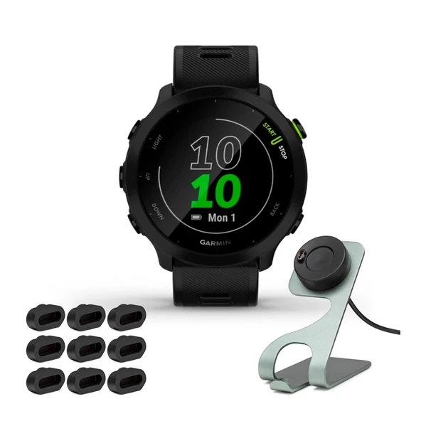 Garmin Forerunner 55 GPS Akıllı İzleme (Black) Şarj Standı ve Şarj Port Protectors (3 Madde) ürün görseli 1