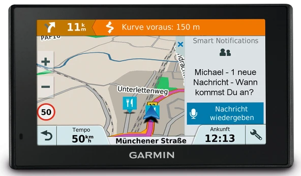 Garmin Drive Smart 51 LMT-D CE navigasyon cihazı, Orta Avrupa haritası, ömür boyu harita güncellemeleri ve trafik bilgileri, akıllı bildirimler, 5 inç (12,7 cm) dokunmatik ekran, 010-01680-23 siyah ürün görseli 1