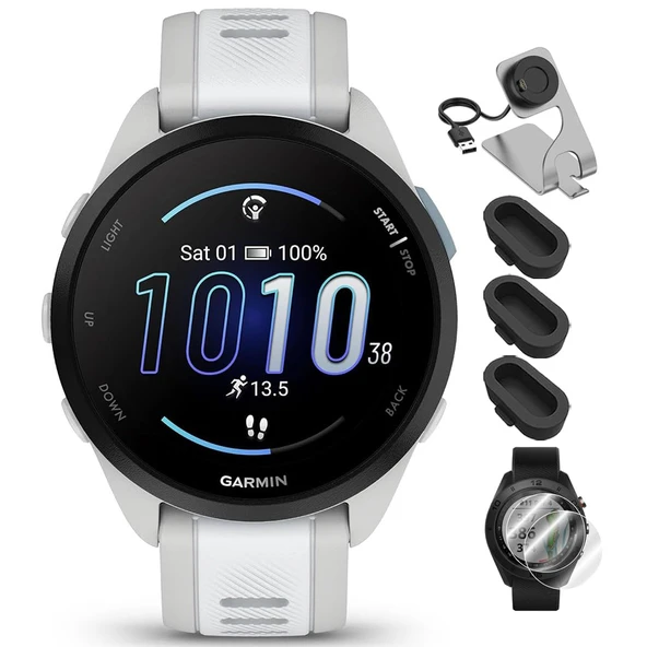 Garmin 010-02863-31 Forerunner 165 Music Smart Sport Watch Mist Gray + Whitestone Sche with Deco Essentials Şarj Dock, Silikon Dust Cover 3 Pack ve Ekran Koruyucu 1.2 inç 2 Pack için 2 Paket ürün görseli 1