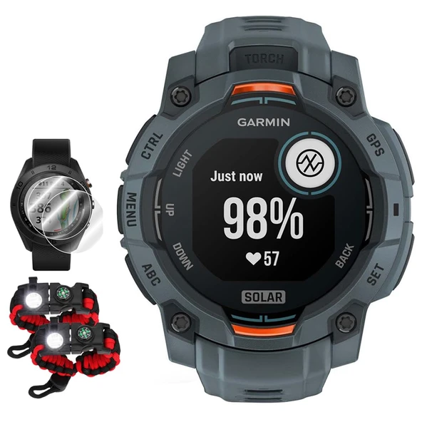 Garmin Instinct 3 45 mm Açık GPS Smartwatch Solar Twilight Band 010-02934-01 Sche with Deco Essentials 2X Ekran Koruyucu & 2X Taktik Paracord Duş ürün görseli 1