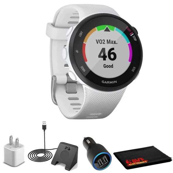 Garmin Forerunner 45s-White + USB Araba/Wall Adapt + Watch Şarj Stand + 6Ave Fiber Kumaş (010-02156) ürün görseli 1