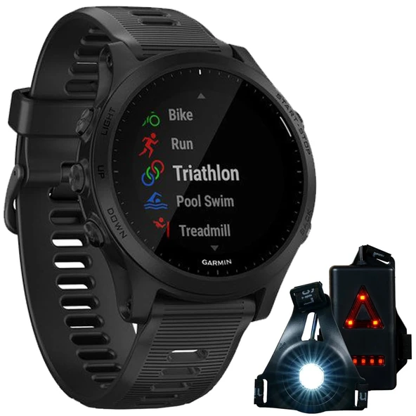 Garmin 010-02063-00 Forerunner 945 GPS Sport Watch (Black) Sche with Deco Essentials Wearable Commuter Front and Arka Safety Light, Atıcı Comfort ürün görseli 1