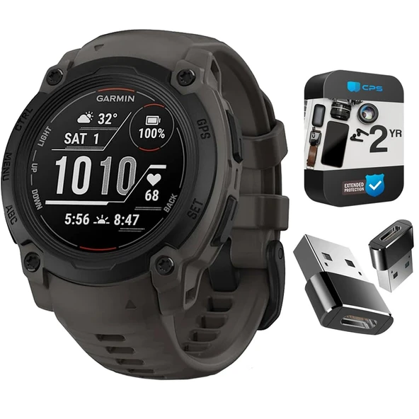 Garmin 010-02933-00 Instinct E 45mm Rugged Açık GPS Smartwatch 7/24 Sağlık İzleme (Charcoal) Sche with 2 Yıl CPS Protection Pack +Deco Essentials Converter Adapt Type C adaptörü, Type-C USB C ürün görseli 1