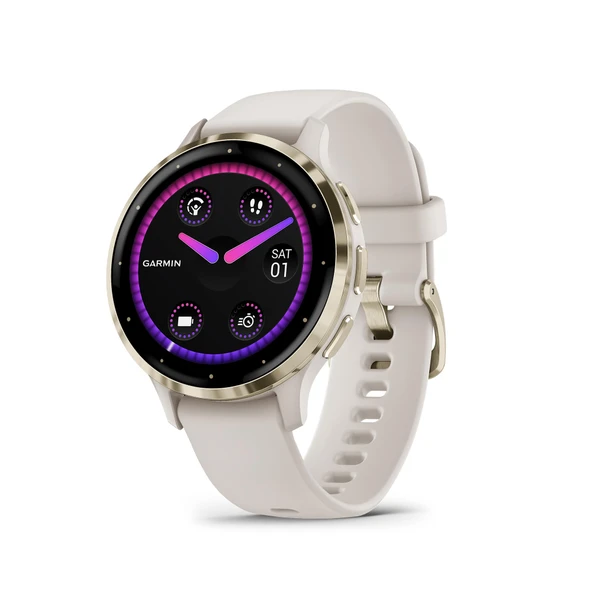 Garmin Venu 3S Soft Gold Paslanmaz Çelik Bezel 1.2-Inch AMOLED Touch Smart Watch with 41mm Ivory Case and Silikon Band ürün görseli 1