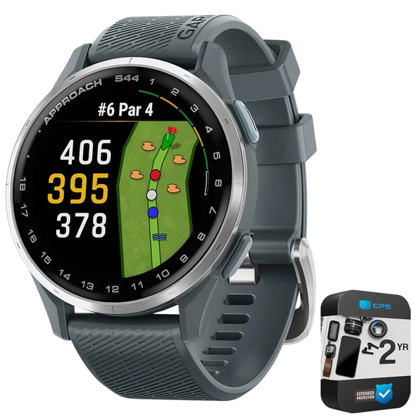 Garmin 010-03009-00 Approach S44 GPS Golf Smartwatch, Gümüş Alüminyum Bezel ile Black Silikon Band Sche ile 2 YR CPS Geliştirilmiş Koruma Paketi ürün görseli 1