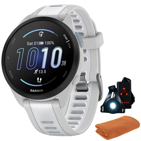 Garmin 010-02863-21 Forerunner 165 Smart Sport Watch, Mist Gray + Whitestone | Resmi ABD Ortak Modeli | Spor Havlusu + Deco Essentials Wearable Commuter Front ve Arka Güvenlik Işık Işıkları ürün görseli 1