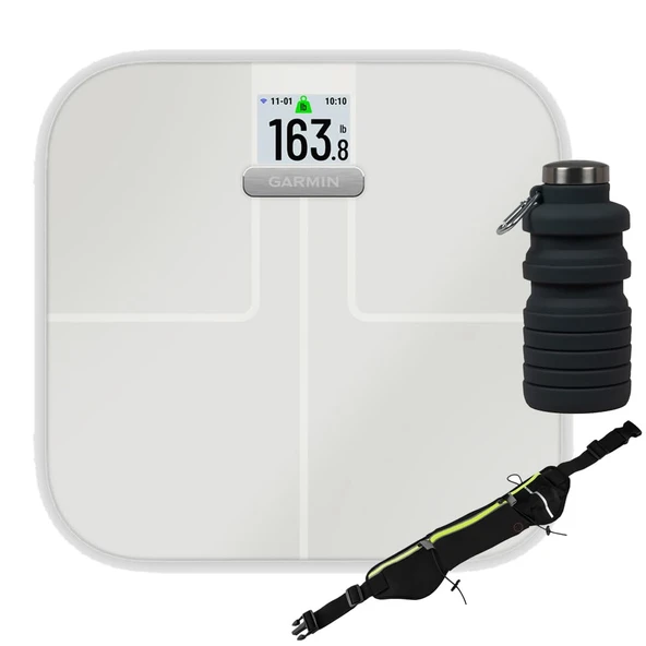 Garmin Index S2 Smart Scale with Wireless Connectivity Sche with Deco Essentials Sport Alloyed Waist Belt with Storage Bag and Şişe Sahibi + Collapsable Water Şişe 24oz ürün görseli 1