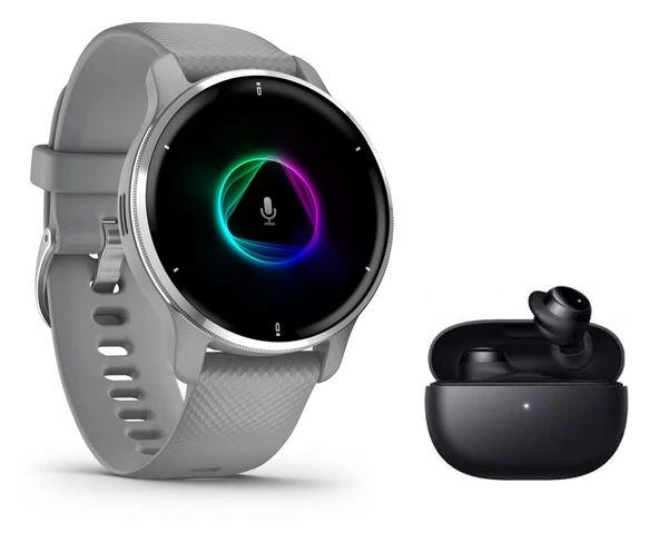 Garmin Venu 2 Plus - Bluetooth telefon fonksiyonlu ve sesli asistanlı GPS Fitness Akıllı Saat - müzik çalar ve kalp atış hızı ölçümü - gümüş açık gri dahil. Bluetooth kulaklık ürün görseli 1