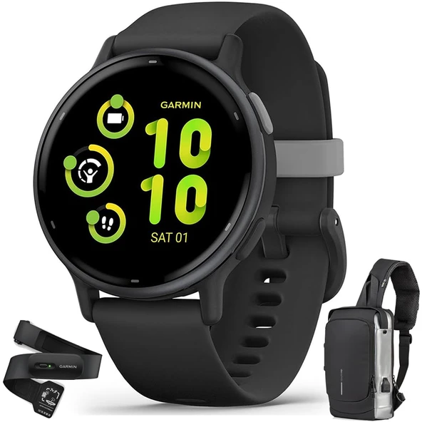 Garmin 010-02862-10aktif 5 Fitness Smartwatch Black Sche Heart Rate Monitor M-XL ve Deco Essentials Sling Backpack USB Şarj Suları Su Yalıtım Su Yalıtım Suları ürün görseli 1