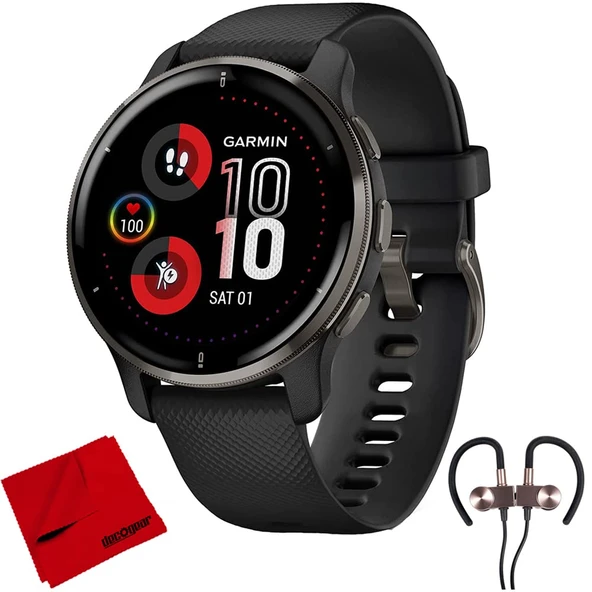 Garmin 010-02496-01 Venu 2 Plus GPS Smartwatch, Slate Bezel with Black Silikon Band Sche with Deco Gear Manyetik Kablosuz Sport Earbuds and Deco Gear Microfiber Temizlik Kumaş ürün görseli 1