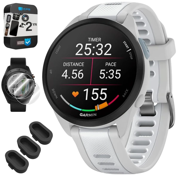 Garmin 010-02863-31 Forerunner 165 Music Smart Sport Watch, Mist Gray + Whitestone Sche ile Silikon Dust Cover 3 Pack, 2X 1.2 inç Ekran Koruyucu ve 2 YR CPS Geliştirilmiş Koruma Paketi ürün görseli 1