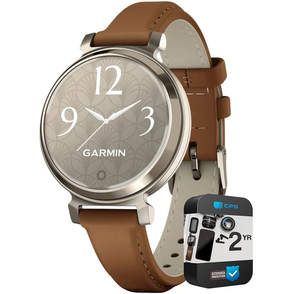 Garmin 010-02208-02 Lily 2 Classic Cream Gold with Tan Deri Band Smartwatch | Resmi ABD Ortak Modeli | Sche with 2 YR CPS Geliştirilmiş Koruma Paketi ürün görseli 1