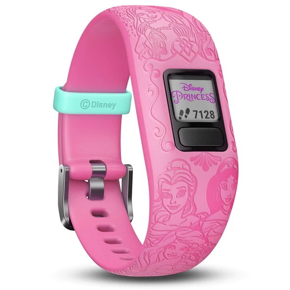 Garmin vivofit jr. Heyecan verici macera uygulaması, adımsayar, pembe ve 1 yıla kadar pil ömrüne sahip, 4 yaş ve üzeri kızlara yönelik Disney prensesi tasarımında 2 adet dijital, su geçirmez ürün görseli 1