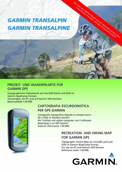 Garmin Topo TransAlpin - DVD ve microSD'de Transalp turları içeren GPS cihazları için sınır ötesi eğlence ve yürüyüş haritası ürün görseli 1