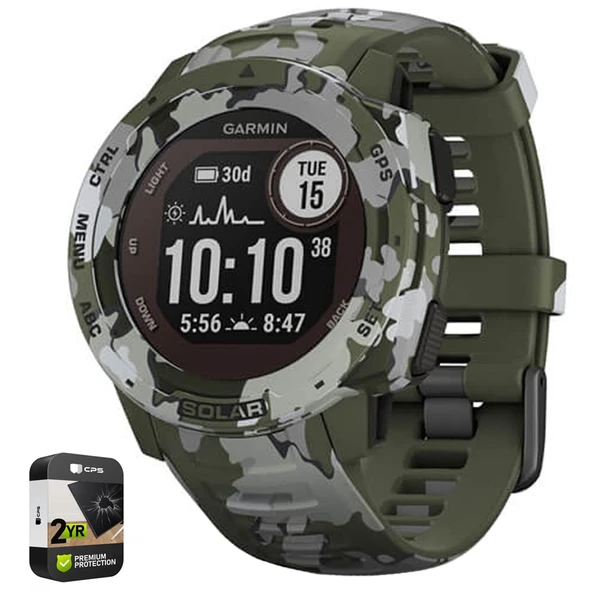 Garmin 010-02293-16 Instinct Solar Rugged Açık Watch Camo Edition Lichen Camo Sche ile Premium 2 YR CPS Geliştirilmiş Koruma Paketi ürün görseli 1