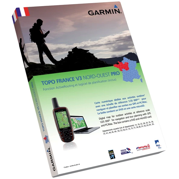 GPS cihazları için Garmin Topo France V3 Kuzey-Batı eğlence ve yürüyüş haritası, microsd ve dvd'de, 010-11238-01 ürün görseli 1
