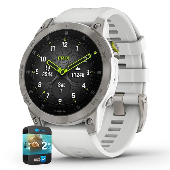 Garmin 010-N2582-20 epix Gen 2 Premium Active Smartwatch 47 mm Beyaz Titanyum Sche ile 2 YR CPS Geliştirilmiş Koruma Paketi ürün görseli 1