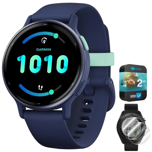 Garmin 010-02862-12aktif 5 Fitness Smartwatch, Donanma | Resmi ABD Ortak Modeli | Deco Essentials 2Pack Ekran Koruyucu ve 2 YR CPS Geliştirilmiş Koruma Paketi ürün görseli 1