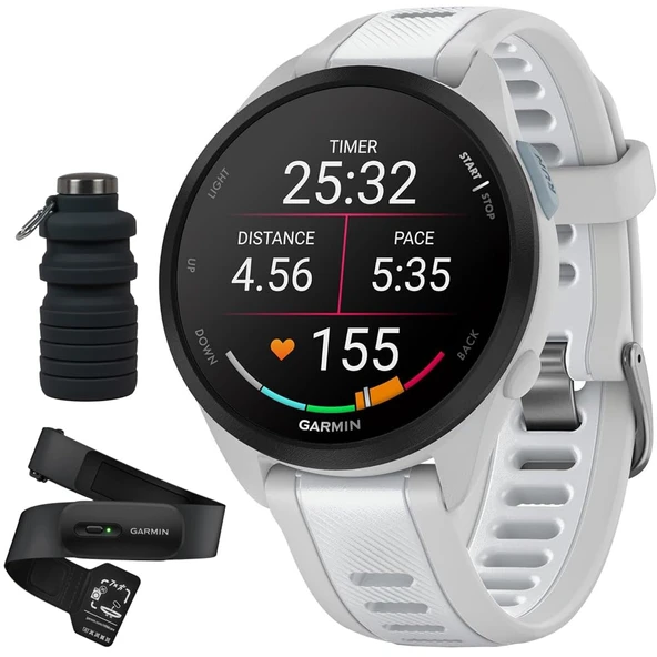 Garmin Forerunner 165 Music Smart Sport Watch, Mist Gray + Whitestone with HRM 200 Heart Rate Monitor (XS-S) Sche with Deco Essentials Collapsable Water Şişe ürün görseli 1