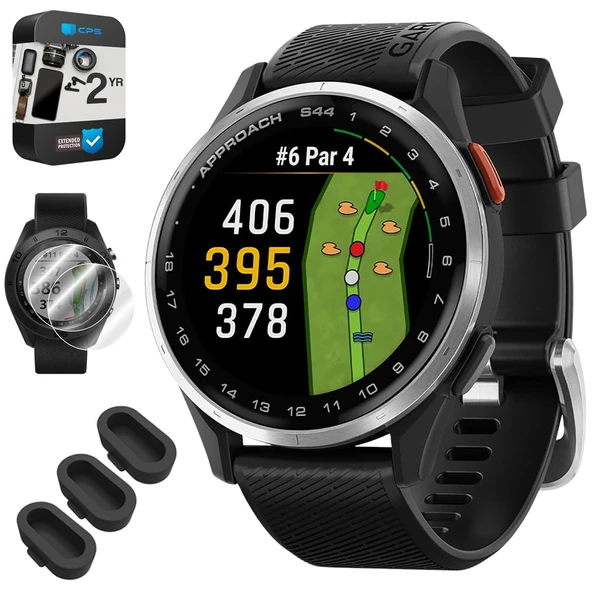 Garmin 010-03009-01 Yaklaşım S44 GPS Golf Smartwatch, 3X Silikon Toz Kapak, 2X 1.2 Ekran Koruyucu ve 2 YR CPS Geliştirilmiş Koruma Paketi ürün görseli 1