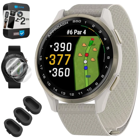 Garmin 010-03010-01 Yaklaşım S50, Advanced Golf GPS Smartwatch, AMOLED Ekran, On-, Özellikler 3X Silikon Toz Kapak, 2X 1.2 Ekran Koruyucu ve 2 YR CPS Geliştirilmiş Koruma Paketi ürün görseli 1