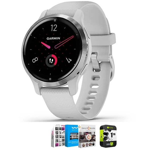 Garmin 010-02429-02 Venu 2S Fitness Smartwatch Silver Bezel ile Mist Gray Silikon Band Sche ile Tech Smart USA Fitness & Wellness Suite ve 1 YR CPS Geliştirilmiş Koruma Paketi ürün görseli 1