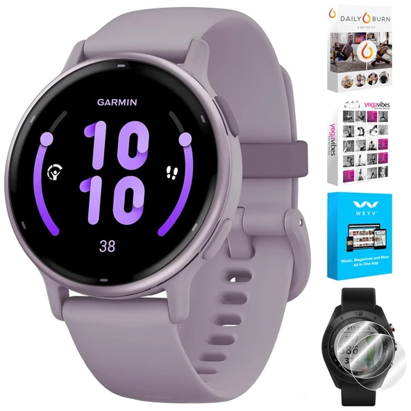 Garmin 010-02862-13aktif 5 Fitness Smartwatch, Orchid | Resmi ABD Ortak Modeli | Deco Essentials 2Pack Ekran Koruyucu ve Tech Smart USA Fitness & Wellness Suite ürün görseli 1