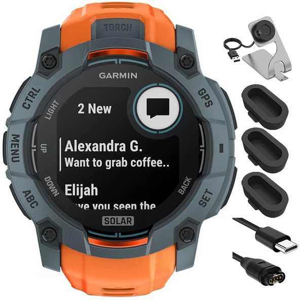Garmin 010-02935-01 Instinct 3-50 mm Açık GPS Smartwatch Solar Twilight with Solstice Band Sche with Şarj Dock, Dust Cover for Watch 3 Pack and USB Type C Şarj ve You Cable ürün görseli 1