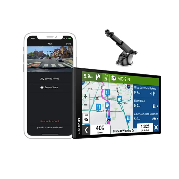 Garmin DriveSmart 76 GPS Navigator (7-Inch) Sche with Knox Gear GPS Suction Cup Mount with Light Design, Atıcı Yükseklik, ve Lenovoing Arm (Black) ürün görseli 1