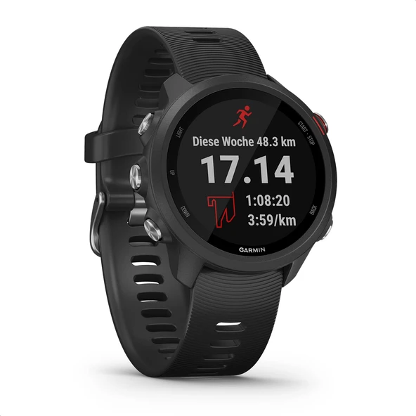Garmin  Forerunner 245 Music - Çevrimdışı müzik çalma, egzersiz planları ve koşu işlevlerine sahip GPS koşu saati, 1,2" (3 cm) renkli ekran, 7 güne kadar pil ömrü, su geçirmez ürün görseli 1