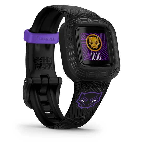 Garmin vivofit jr. 3 Marvel Black Panther Special Edition - 4 yaş ve üzeri çocuklar için su geçirmez aktivite takip cihazı, adımsayar, 1,4 cm geniş ekran, acil durum bağlantısı, 1 yıla kadar pil ömrü ürün görseli 1