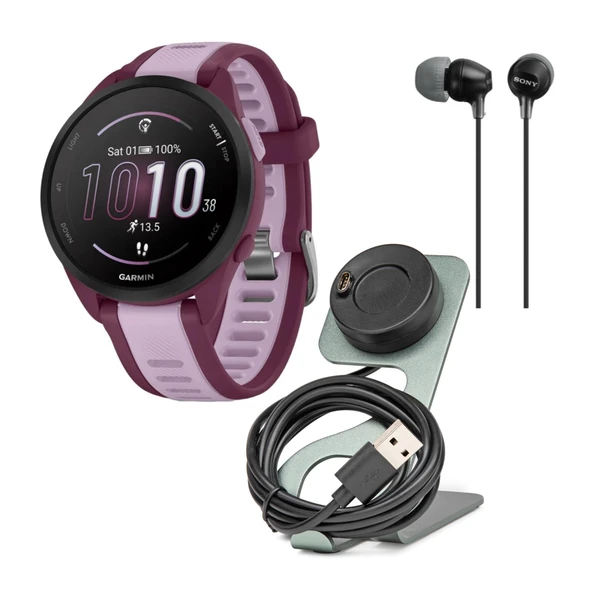 Garmin Forerunner 165 Music GPS Smartwatch (Berry-Lilac) Sprint ile Şarj Standı ve USB Şarj Kablolu ve Earbud Kulaklıkları (3) ürün görseli 1