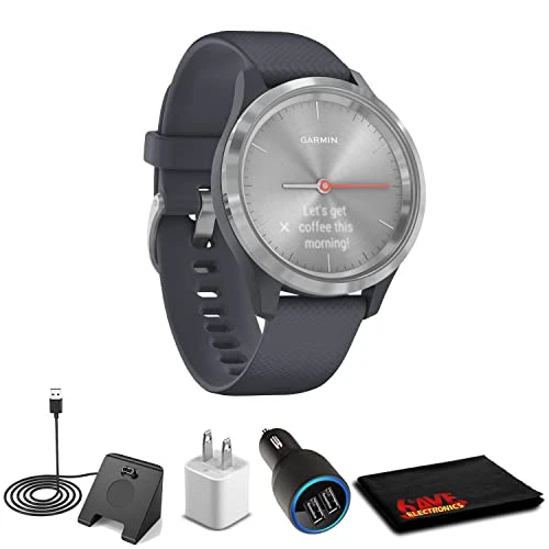 Garmin Vivomove 3s-Granite Blue/Silver + USB Car/Wall Adaptör + Watch Şarj Stand + 6TH AVE Fiber Kumaş (010-02238-00) ürün görseli 1